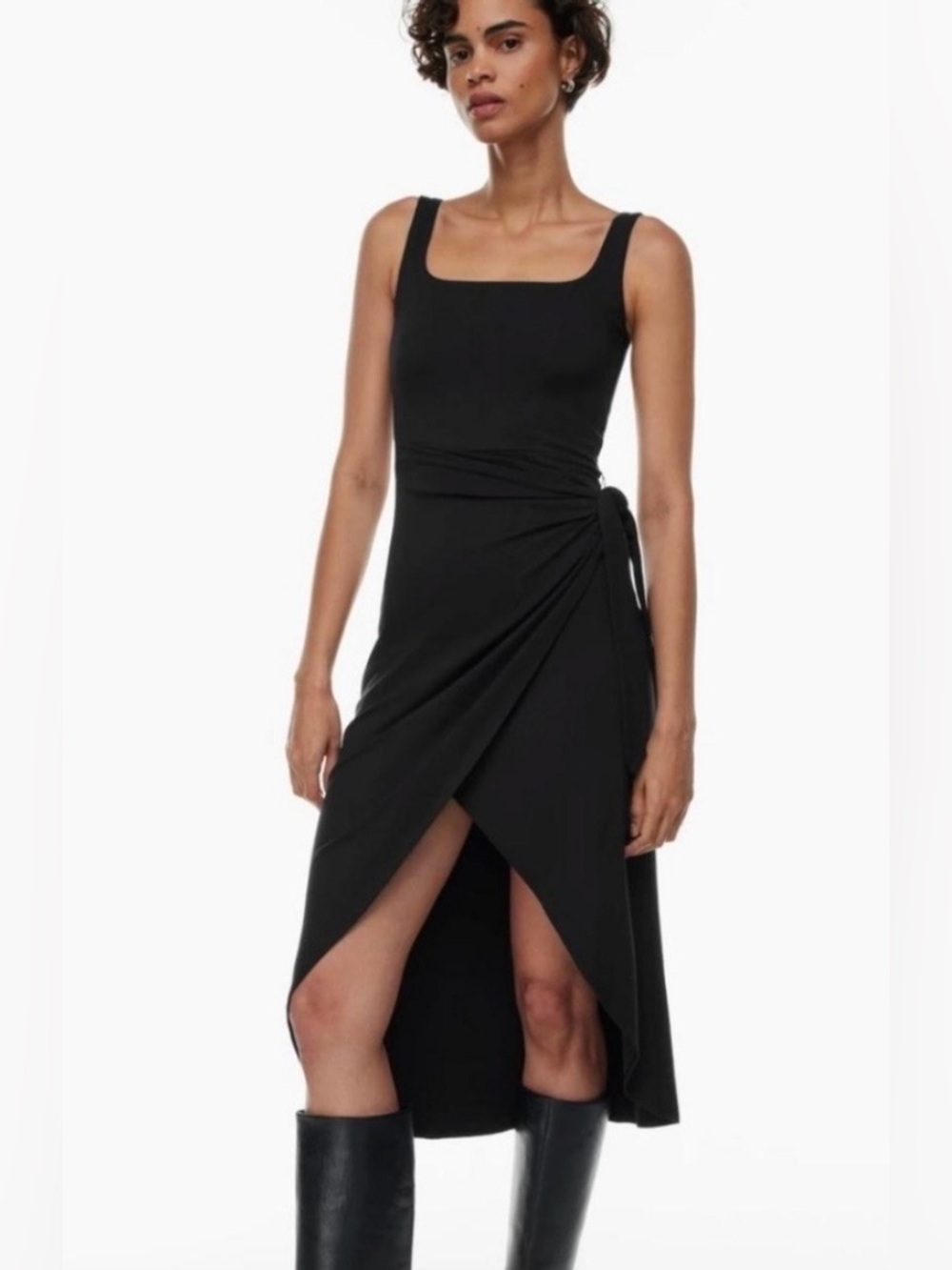 Wilfred Black Square-Neck Wrap Midi Dress